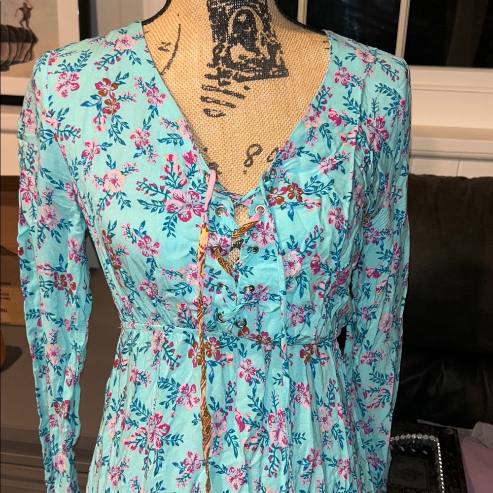 SHEIN Floral Long Sleeve Maxi Dress in Blue and Purple - Picture 7 of 7